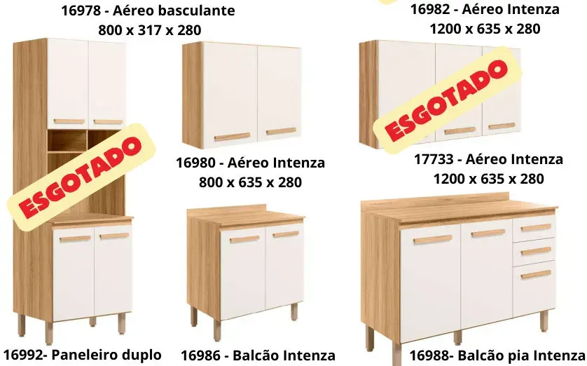 Cozinha Intenza Módulos Esgotado, FREIJÓ / OFF WHITE CRISTAL