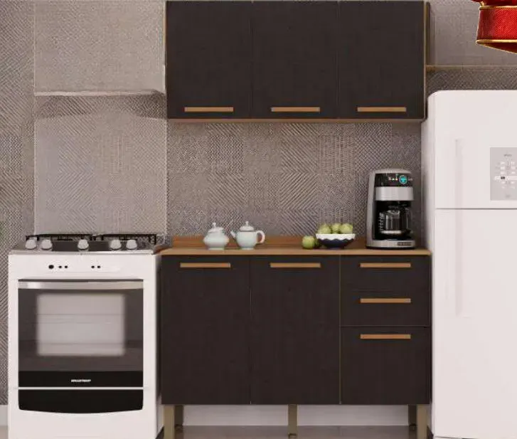 Cozinha NEW Valência KIT 2 Peças Aéreo Triplo e Balcão, CINAMOMO / PRETO