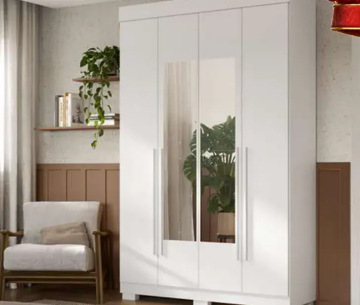 Roupeiro Ágata 4 Portas com Espelho, BRANCO