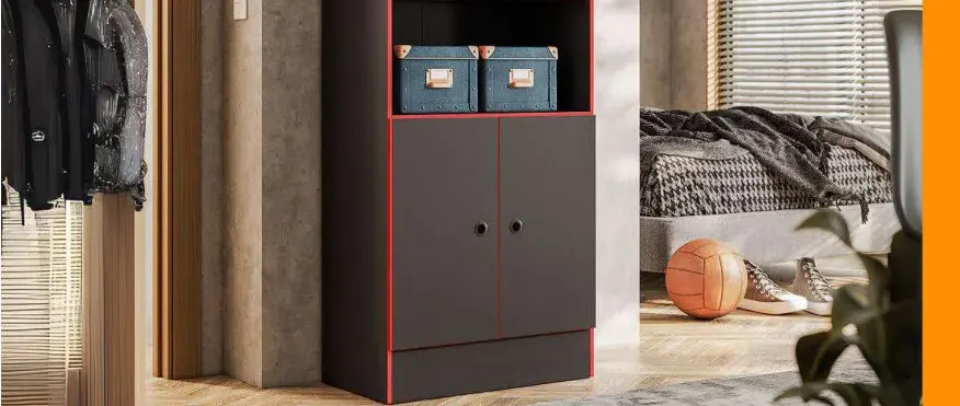Armário Gamer 4095, PRETO FOSCO / VERMELHO