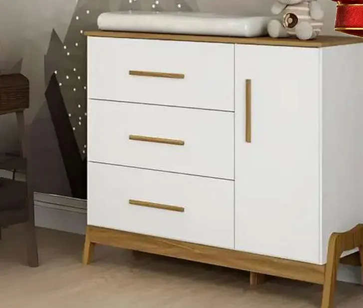 Cômoda Guti Retro, BRANCO BRILHO / AMÊNDOA