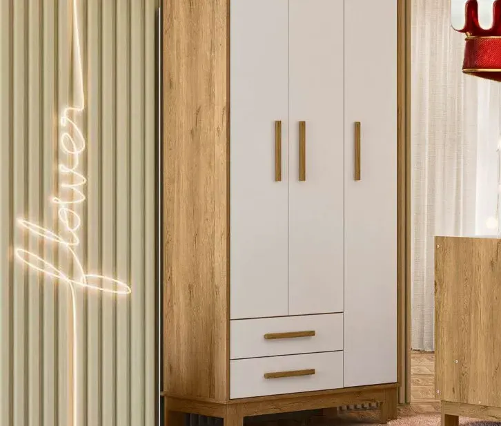 Guarda-roupas Q Encanto Slim, FREIJÓ TOQ / BRANCO ACETINADO