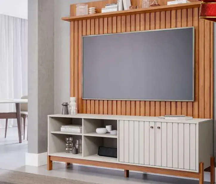 Bancada Holanda 1.85 + Painel Trend, OFF WHITE / CINAMOMO